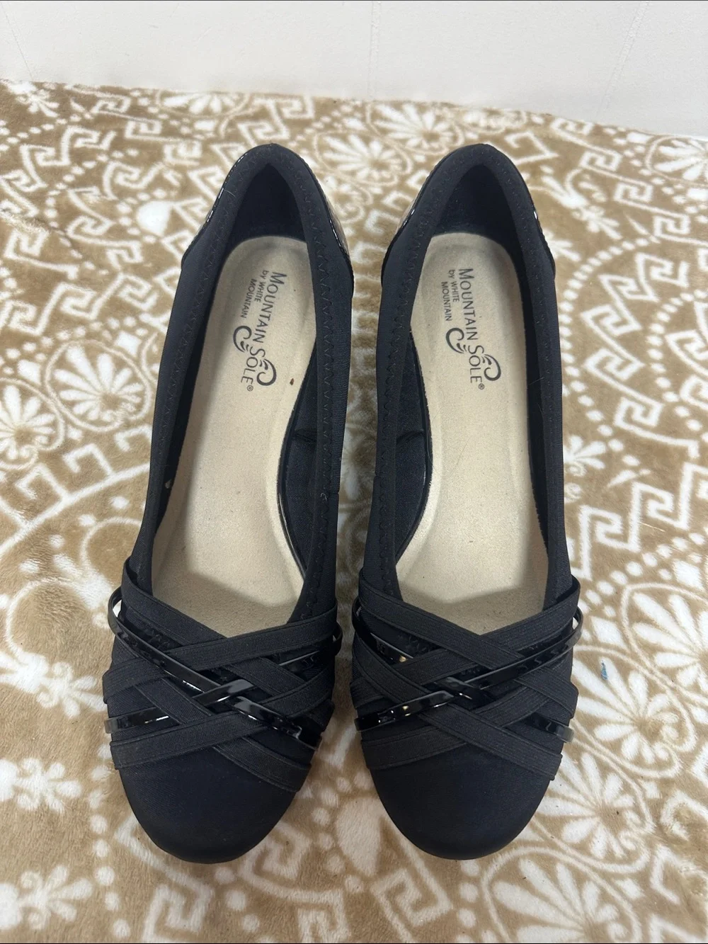 White Mountain Black Crisscross Slip-On Flats